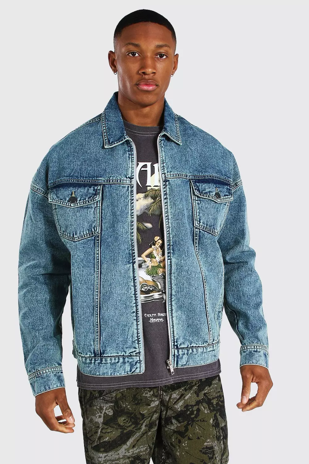 Camouflage oversized 2024 denim jacket